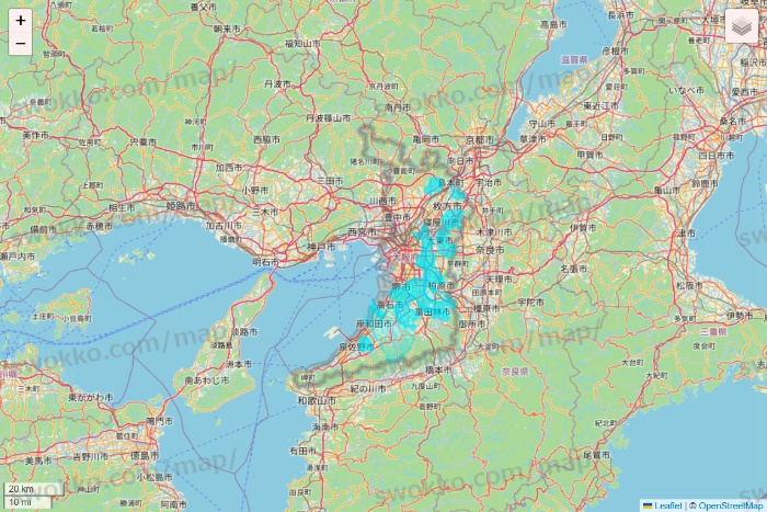 大阪府の万代ネット宅配サービスのエリア地図