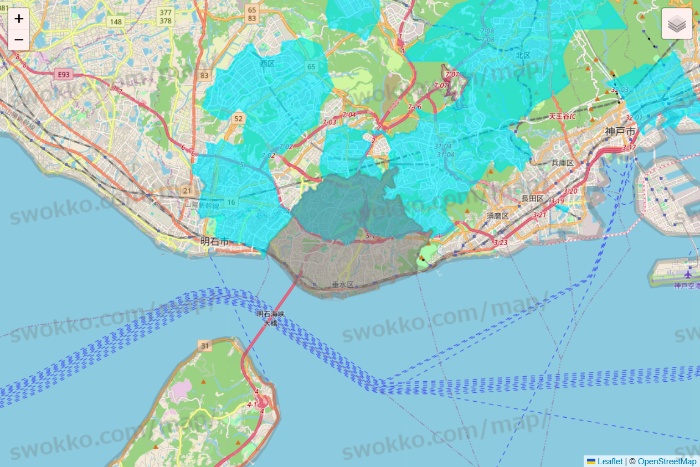 兵庫県の万代ネット宅配サービスのエリア地図
