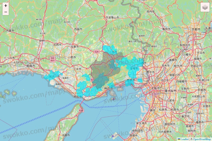 兵庫県の万代ネット宅配サービスのエリア地図