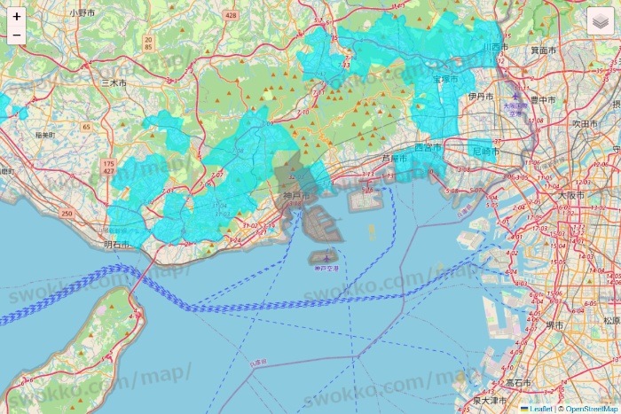 兵庫県の万代ネット宅配サービスのエリア地図