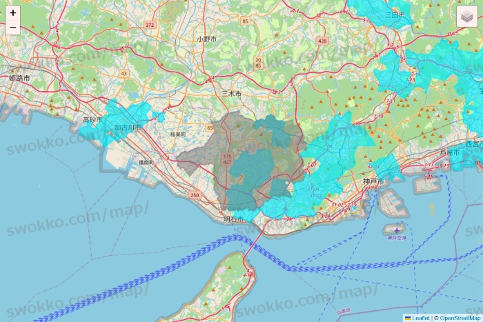 兵庫県の万代ネット宅配サービスのエリア地図