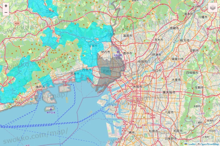 兵庫県の万代ネット宅配サービスのエリア地図