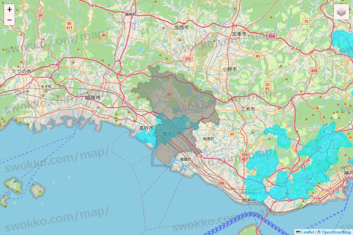 兵庫県の万代ネット宅配サービスのエリア地図