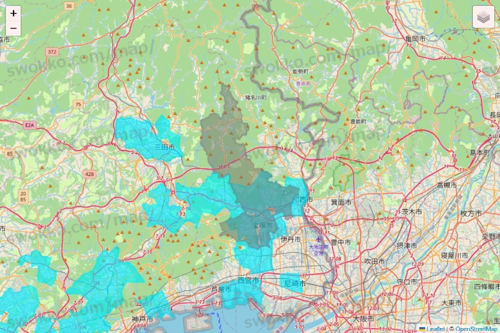 兵庫県の万代ネット宅配サービスのエリア地図