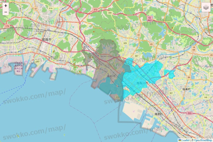 兵庫県の万代ネット宅配サービスのエリア地図