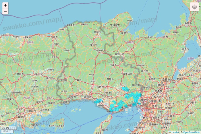 兵庫県の万代ネット宅配サービスのエリア地図