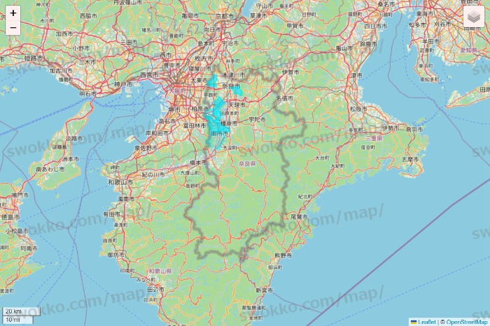 奈良県の万代ネット宅配サービスのエリア地図