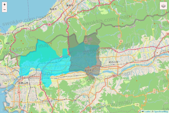 和歌山県の万代ネット宅配サービスのエリア地図