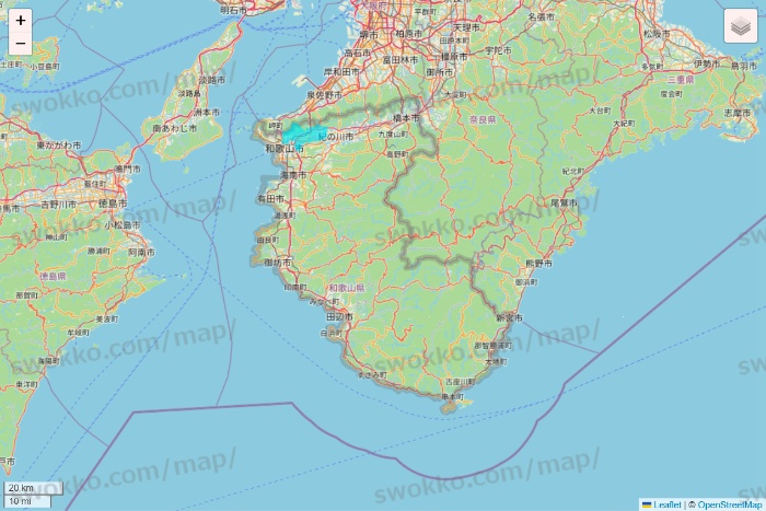 和歌山県の万代ネット宅配サービスのエリア地図