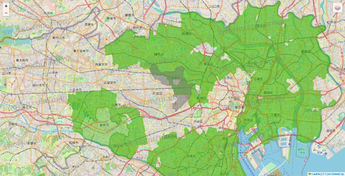 東京都のマルエツ・LINCOS（リンコス）のネットスーパーのエリア地図