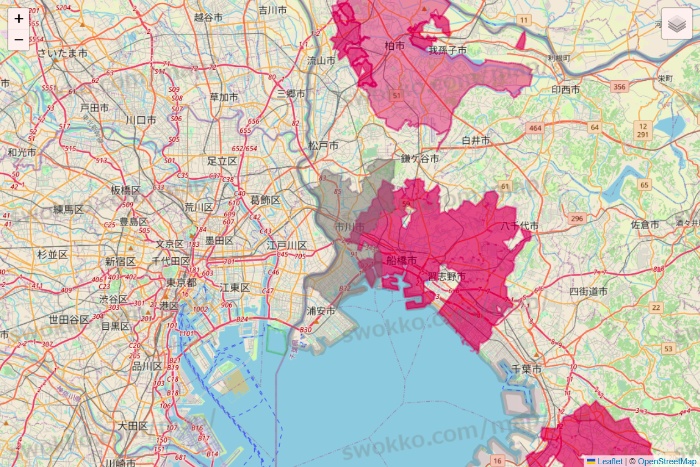 千葉県のマックスバリュ関東のネットスーパーのエリア地図