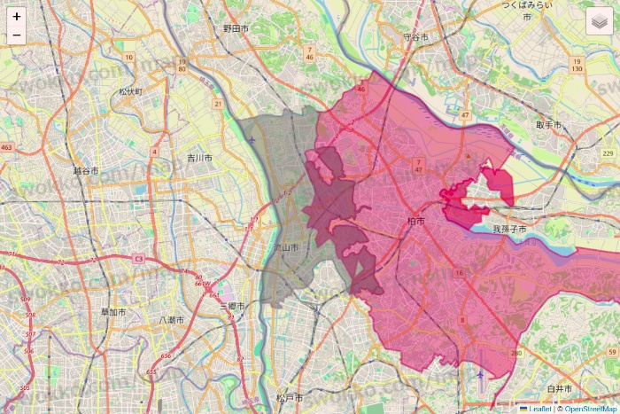 千葉県のマックスバリュ関東のネットスーパーのエリア地図
