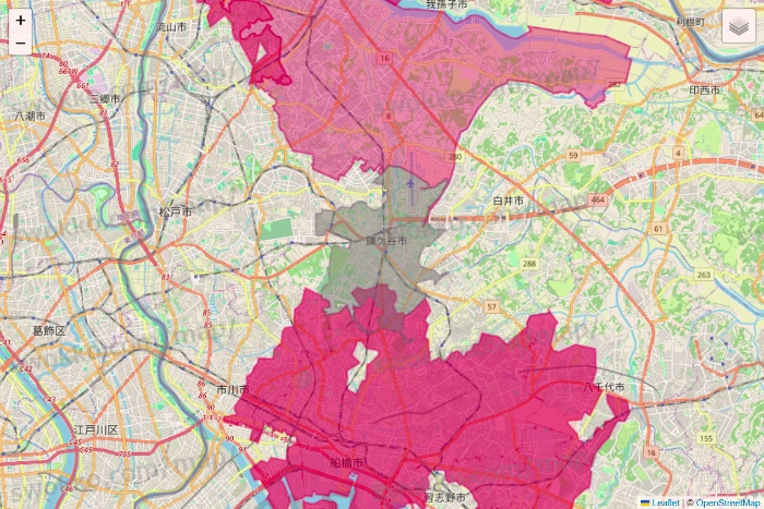千葉県のマックスバリュ関東のネットスーパーのエリア地図