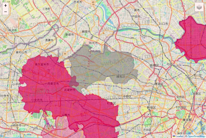 東京都のマックスバリュ関東のネットスーパーのエリア地図