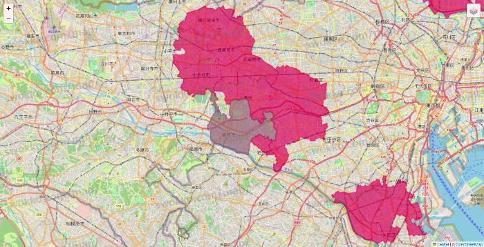 東京都のマックスバリュ関東のネットスーパーのエリア地図