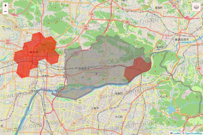 岐阜県のmenu（メニュー）のエリア地図