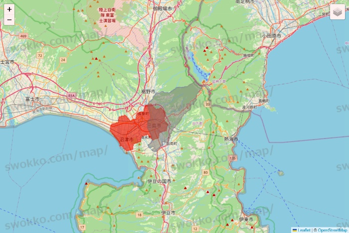 静岡県のmenu（メニュー）のエリア地図