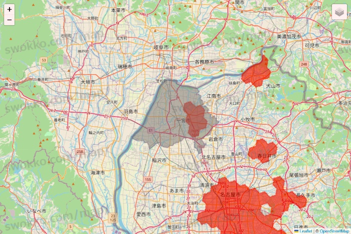 愛知県のmenu（メニュー）のエリア地図