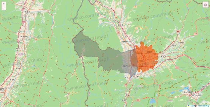 山梨県のOniGO（オニゴー）のエリア地図