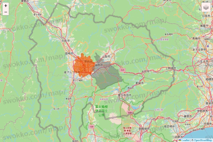 山梨県のOniGO（オニゴー）のエリア地図