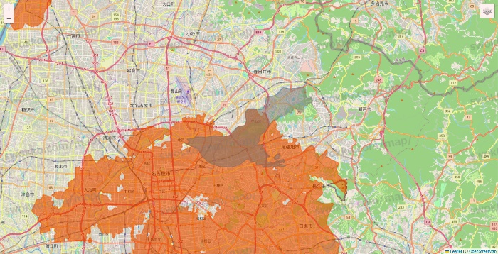 愛知県のOniGO（オニゴー）のエリア地図