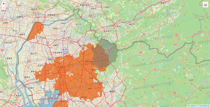 愛知県のOniGO（オニゴー）のエリア地図