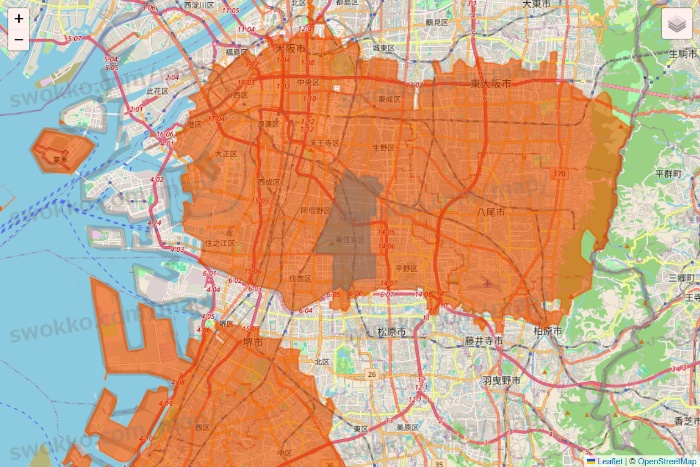 大阪府のOniGO（オニゴー）のエリア地図