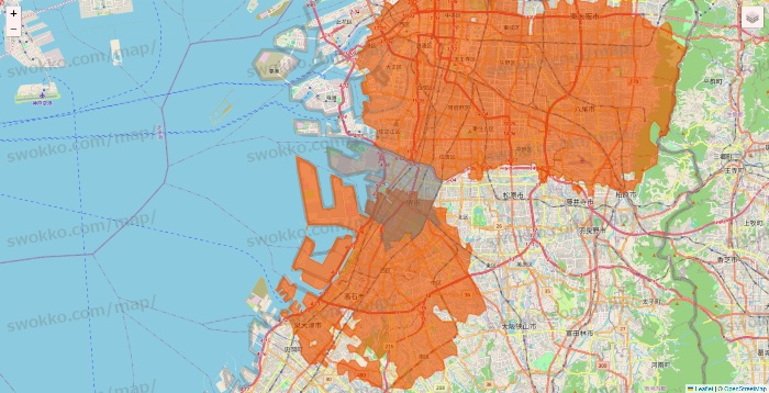 大阪府のOniGO（オニゴー）のエリア地図