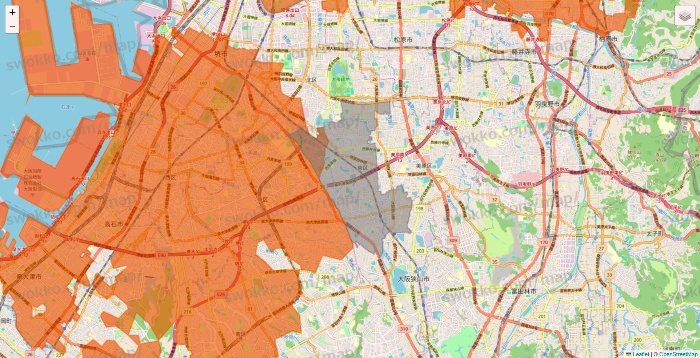 大阪府のOniGO（オニゴー）のエリア地図