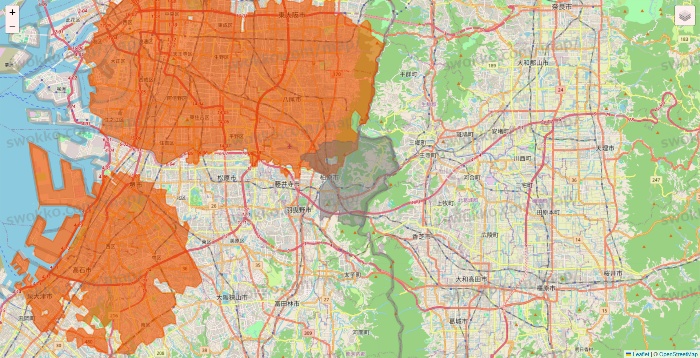 大阪府のOniGO（オニゴー）のエリア地図