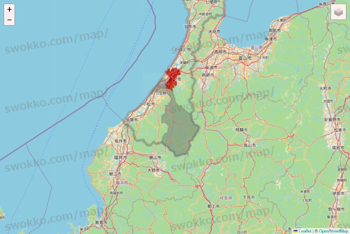 石川県の大阪屋ショップネットスーパーのエリア地図