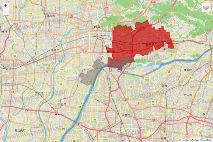 岐阜県の大阪屋ショップネットスーパーのエリア地図