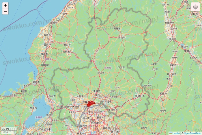 岐阜県の大阪屋ショップネットスーパーのエリア地図