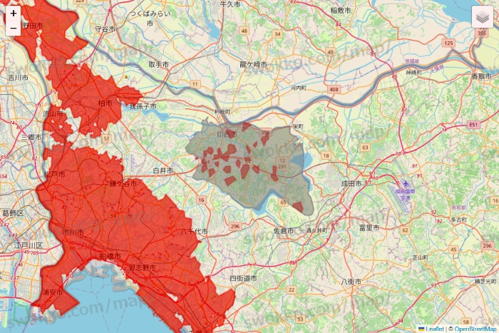千葉県の楽天マートのエリア地図