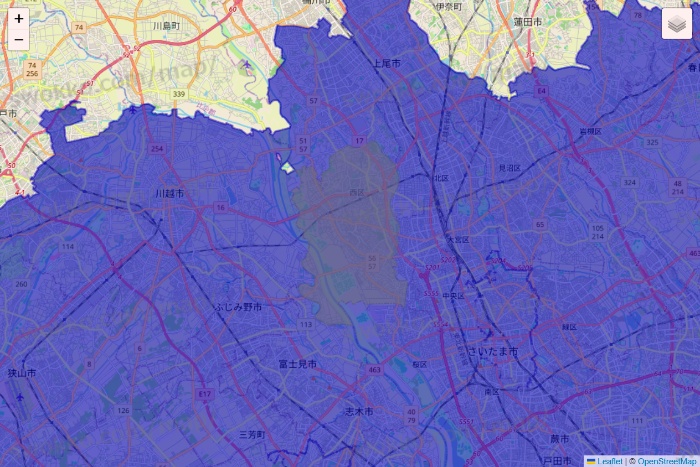 埼玉県のRocket Now（ロケットナウ）のエリア地図