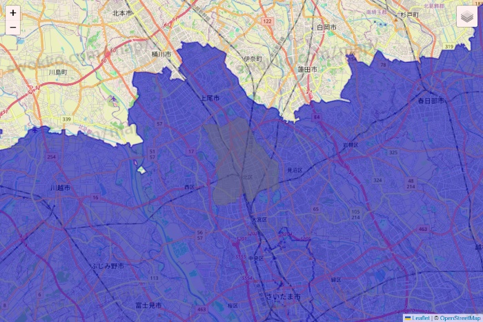 埼玉県のRocket Now（ロケットナウ）のエリア地図