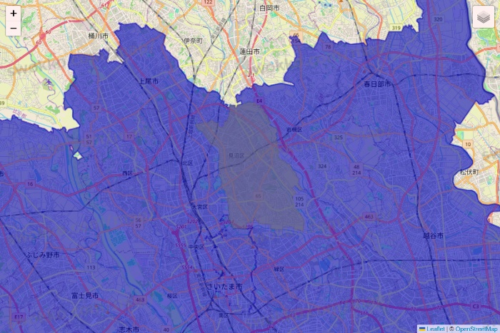 埼玉県のRocket Now（ロケットナウ）のエリア地図