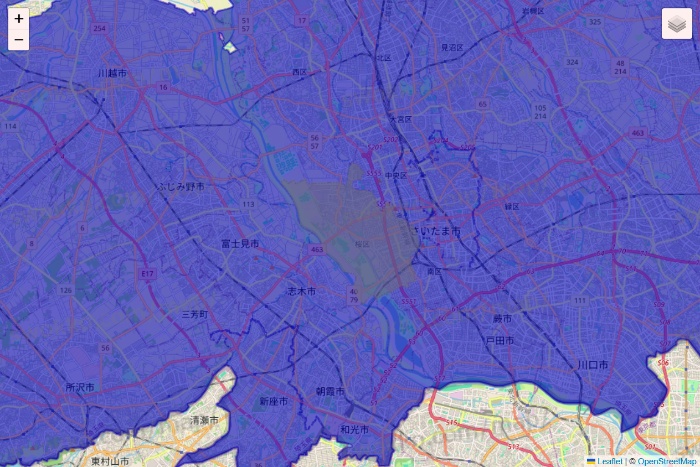 埼玉県のRocket Now（ロケットナウ）のエリア地図
