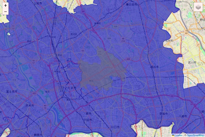 埼玉県のRocket Now（ロケットナウ）のエリア地図