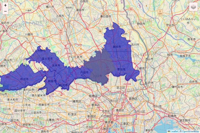 埼玉県のRocket Now（ロケットナウ）のエリア地図