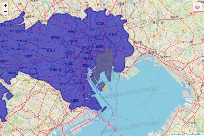 東京都のRocket Now（ロケットナウ）のエリア地図