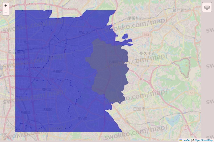 愛知県のRocket Now（ロケットナウ）のエリア地図