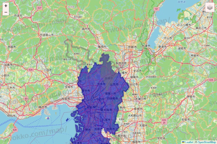 大阪府のRocket Now（ロケットナウ）のエリア地図