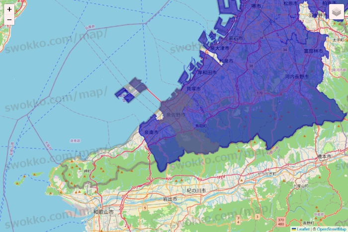 大阪府のRocket Now（ロケットナウ）のエリア地図