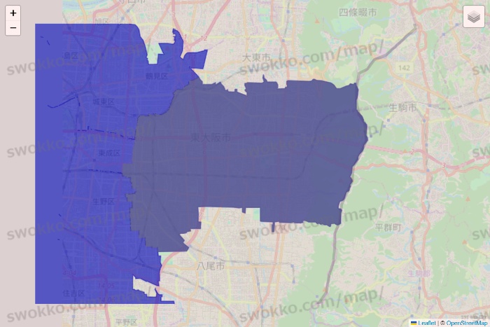 大阪府のRocket Now（ロケットナウ）のエリア地図