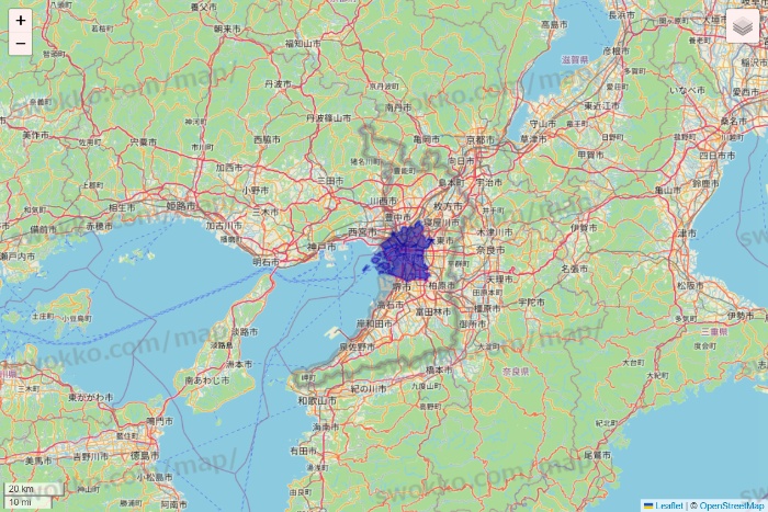 大阪府のRocket Now（ロケットナウ）のエリア地図