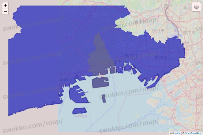 兵庫県のRocket Now（ロケットナウ）のエリア地図