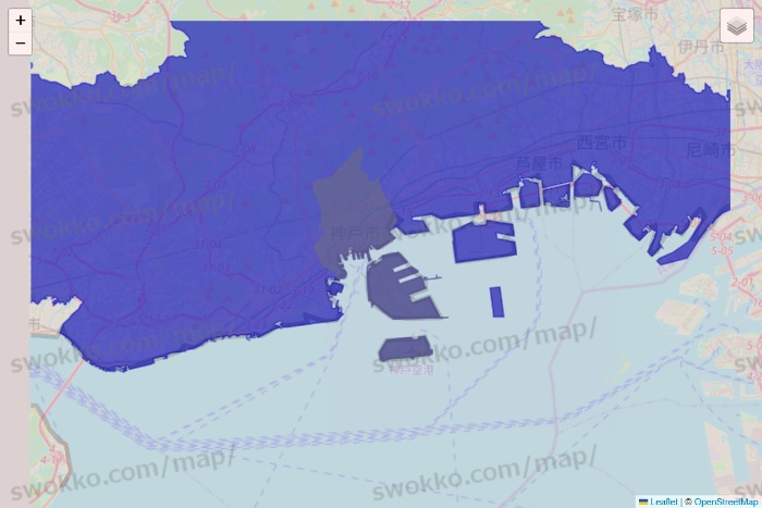 兵庫県のRocket Now（ロケットナウ）のエリア地図