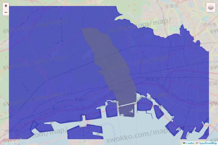兵庫県のRocket Now（ロケットナウ）のエリア地図