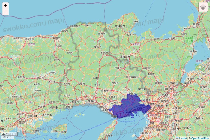 兵庫県のRocket Now（ロケットナウ）のエリア地図